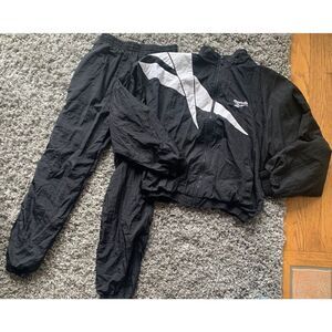 Reebok 90's Y2K vintage RETRO Nylon black white JACKET PANTS Track Suit men’s L